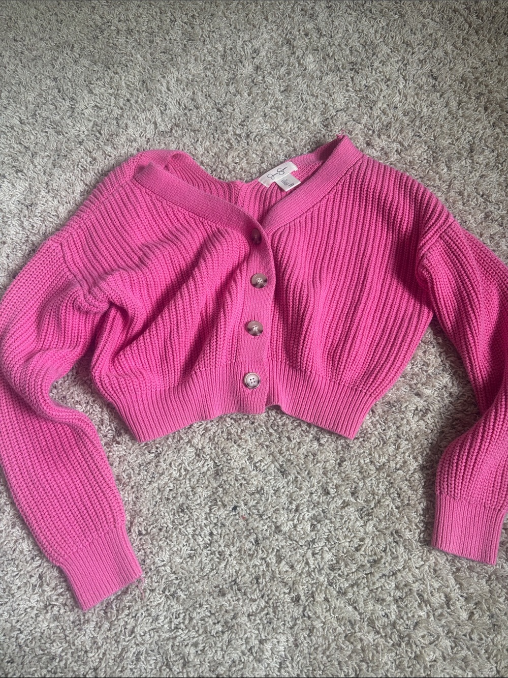 Jessica Simpson Bright Pink Cropped Button-Front Cardigan